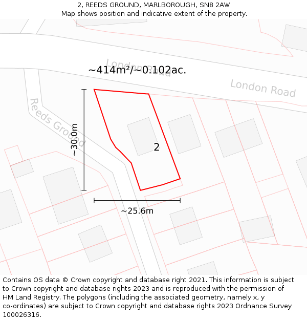 2, REEDS GROUND, MARLBOROUGH, SN8 2AW: Plot and title map