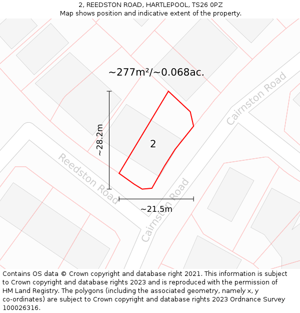 2, REEDSTON ROAD, HARTLEPOOL, TS26 0PZ: Plot and title map
