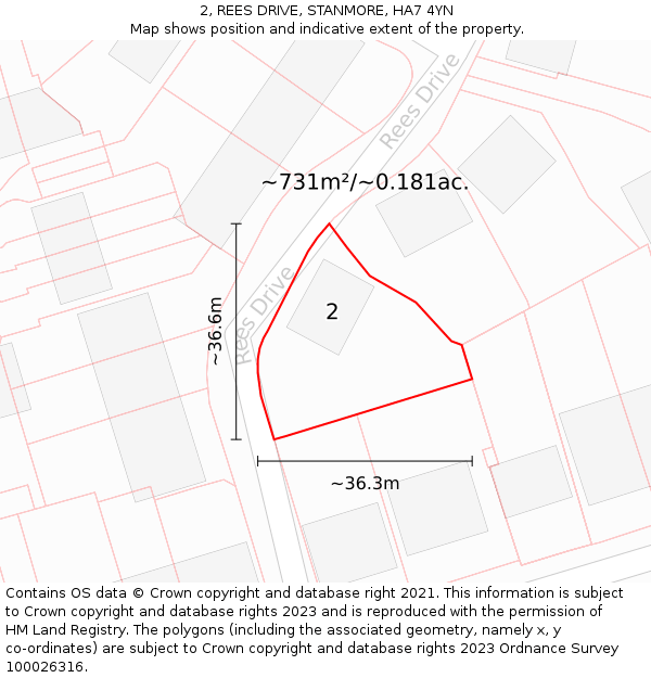 2, REES DRIVE, STANMORE, HA7 4YN: Plot and title map