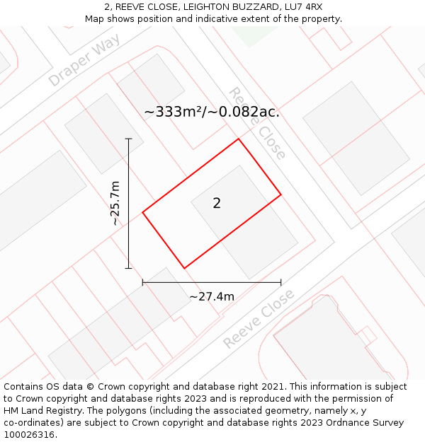 2, REEVE CLOSE, LEIGHTON BUZZARD, LU7 4RX: Plot and title map