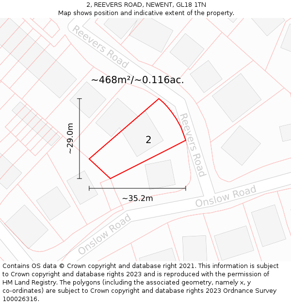 2, REEVERS ROAD, NEWENT, GL18 1TN: Plot and title map