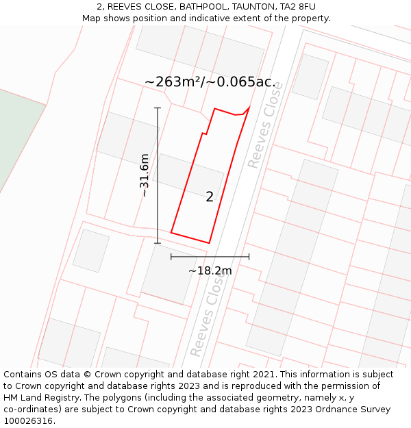 2, REEVES CLOSE, BATHPOOL, TAUNTON, TA2 8FU: Plot and title map