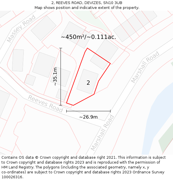 2, REEVES ROAD, DEVIZES, SN10 3UB: Plot and title map