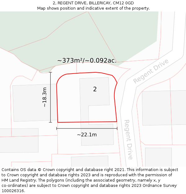 2, REGENT DRIVE, BILLERICAY, CM12 0GD: Plot and title map