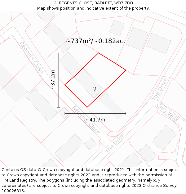 2, REGENTS CLOSE, RADLETT, WD7 7DB: Plot and title map