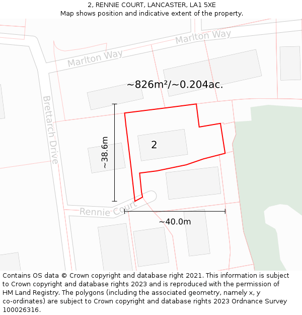 2, RENNIE COURT, LANCASTER, LA1 5XE: Plot and title map