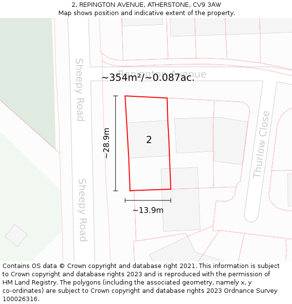 2, REPINGTON AVENUE, ATHERSTONE, CV9 3AW: Plot and title map