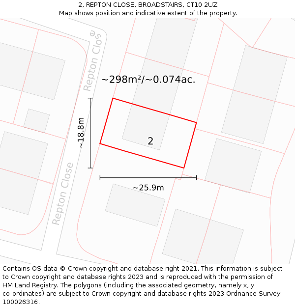 2, REPTON CLOSE, BROADSTAIRS, CT10 2UZ: Plot and title map