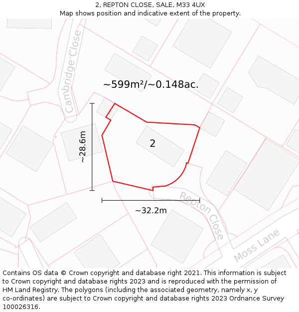 2, REPTON CLOSE, SALE, M33 4UX: Plot and title map