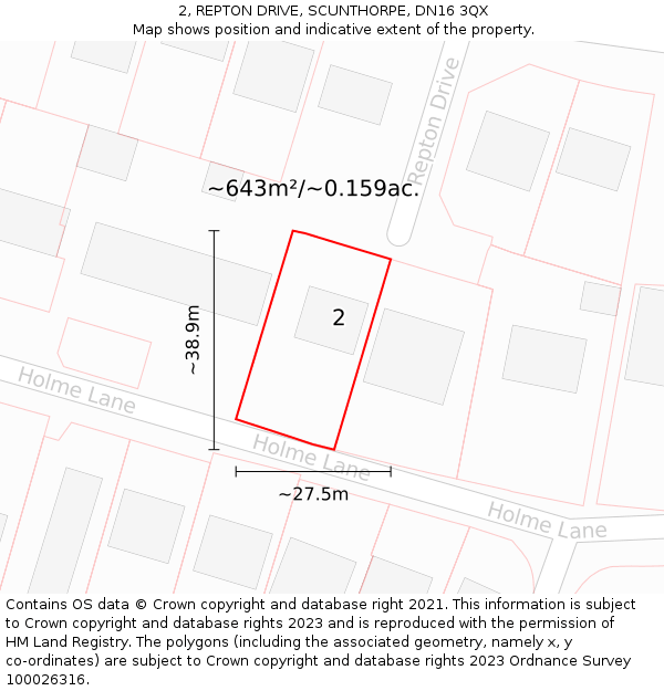 2, REPTON DRIVE, SCUNTHORPE, DN16 3QX: Plot and title map