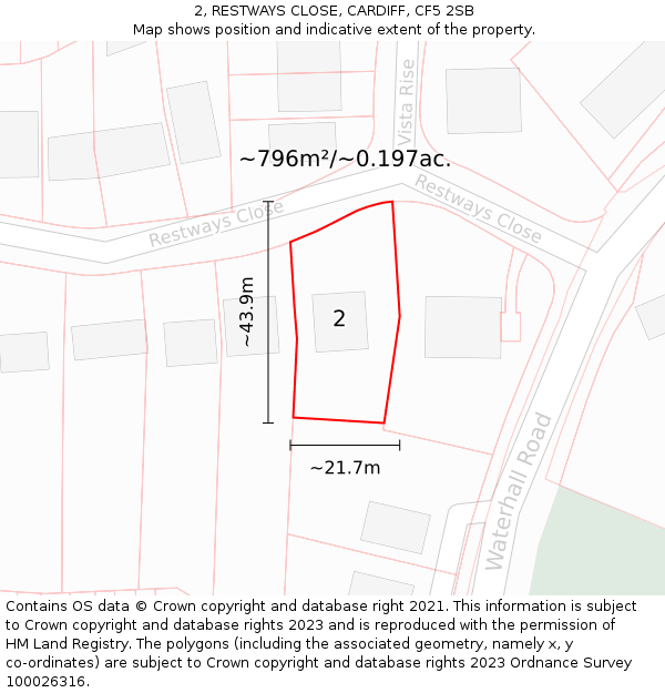 2, RESTWAYS CLOSE, CARDIFF, CF5 2SB: Plot and title map