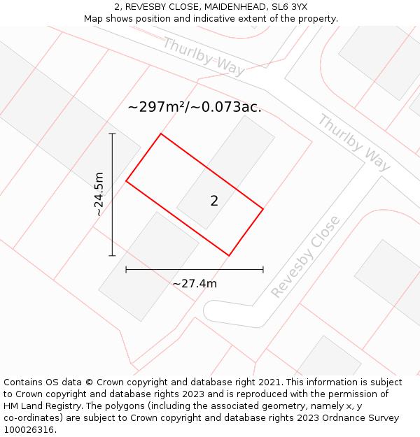 2, REVESBY CLOSE, MAIDENHEAD, SL6 3YX: Plot and title map