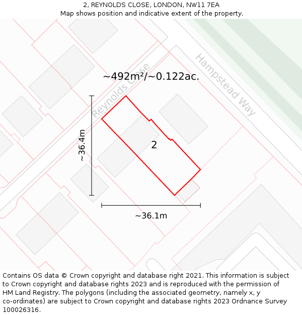 2, REYNOLDS CLOSE, LONDON, NW11 7EA: Plot and title map