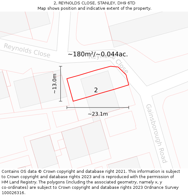 2, REYNOLDS CLOSE, STANLEY, DH9 6TD: Plot and title map