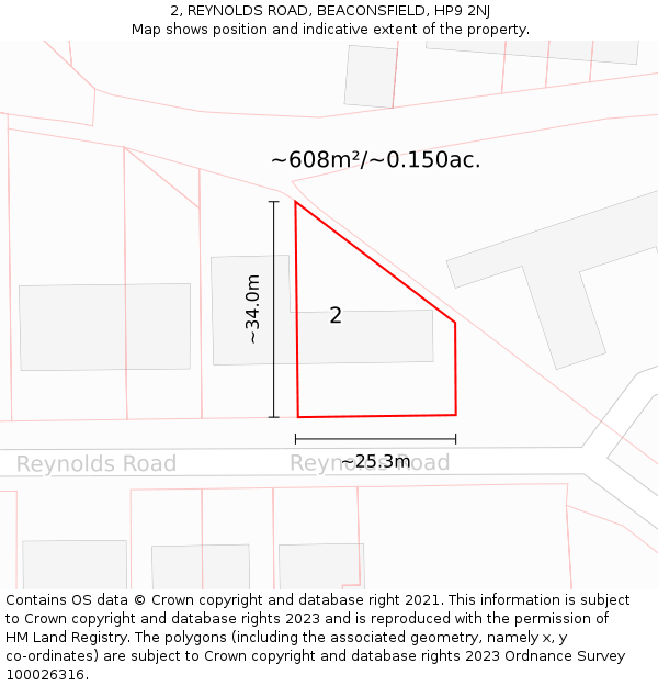 2, REYNOLDS ROAD, BEACONSFIELD, HP9 2NJ: Plot and title map