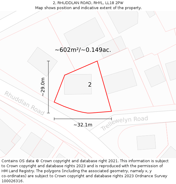 2, RHUDDLAN ROAD, RHYL, LL18 2PW: Plot and title map