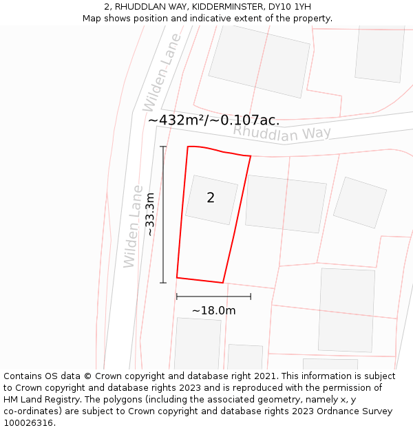 2, RHUDDLAN WAY, KIDDERMINSTER, DY10 1YH: Plot and title map