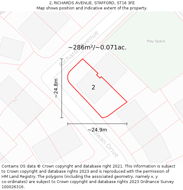 2, RICHARDS AVENUE, STAFFORD, ST16 3FE: Plot and title map