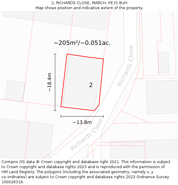 2, RICHARDS CLOSE, MARCH, PE15 8UH: Plot and title map