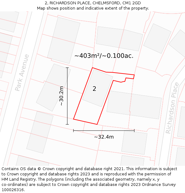 2, RICHARDSON PLACE, CHELMSFORD, CM1 2GD: Plot and title map