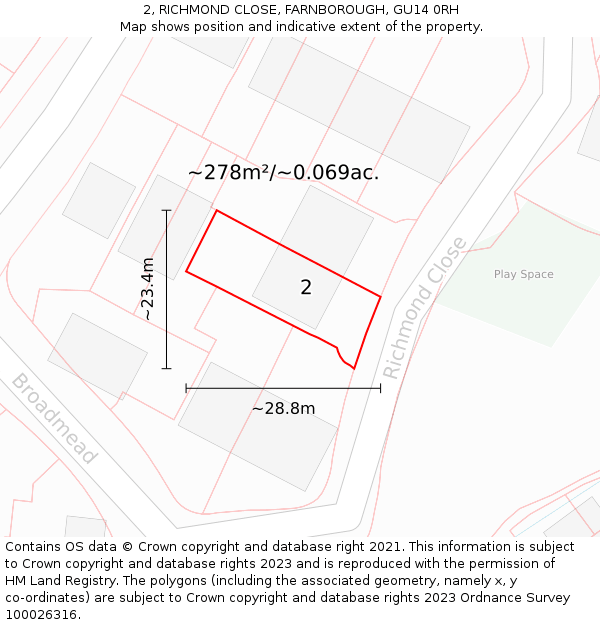 2, RICHMOND CLOSE, FARNBOROUGH, GU14 0RH: Plot and title map