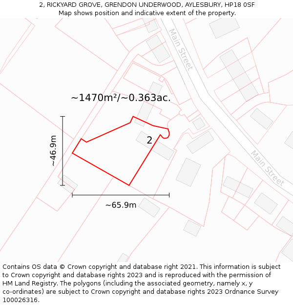 2, RICKYARD GROVE, GRENDON UNDERWOOD, AYLESBURY, HP18 0SF: Plot and title map