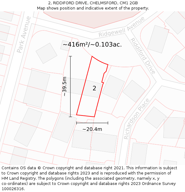 2, RIDDIFORD DRIVE, CHELMSFORD, CM1 2GB: Plot and title map