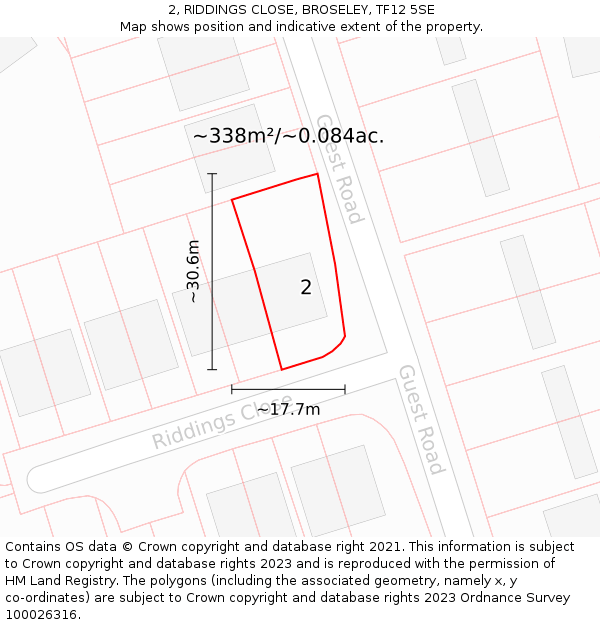 2, RIDDINGS CLOSE, BROSELEY, TF12 5SE: Plot and title map