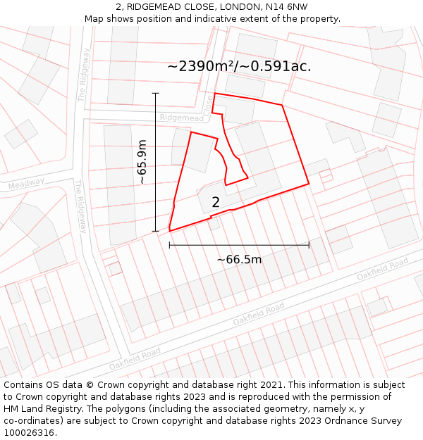 2, RIDGEMEAD CLOSE, LONDON, N14 6NW: Plot and title map