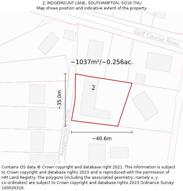 2, RIDGEMOUNT LANE, SOUTHAMPTON, SO16 7NU: Plot and title map