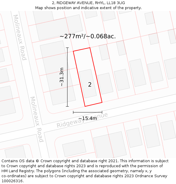 2, RIDGEWAY AVENUE, RHYL, LL18 3UG: Plot and title map