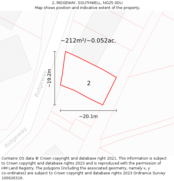 2, RIDGEWAY, SOUTHWELL, NG25 0DU: Plot and title map