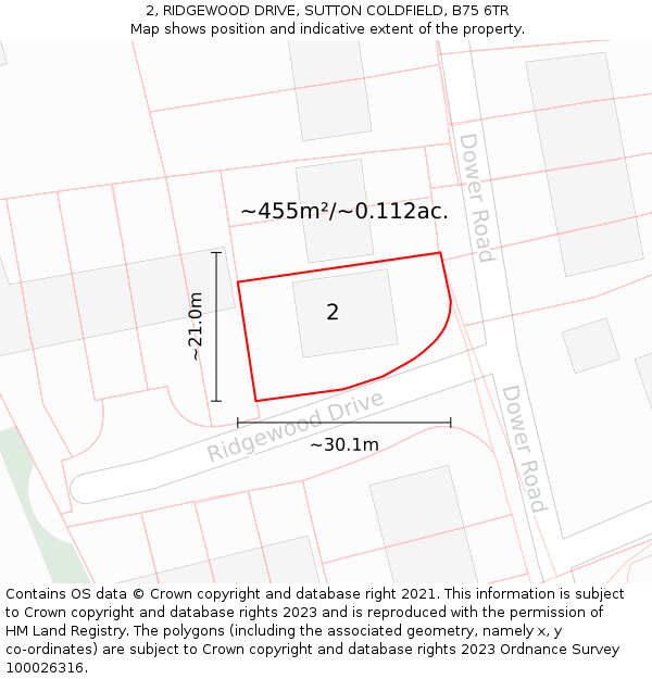 2, RIDGEWOOD DRIVE, SUTTON COLDFIELD, B75 6TR: Plot and title map