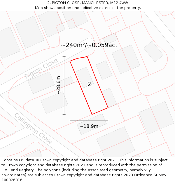 2, RIGTON CLOSE, MANCHESTER, M12 4WW: Plot and title map