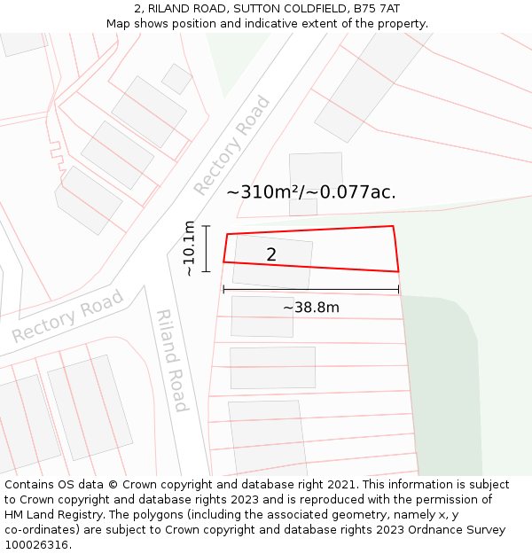 2, RILAND ROAD, SUTTON COLDFIELD, B75 7AT: Plot and title map