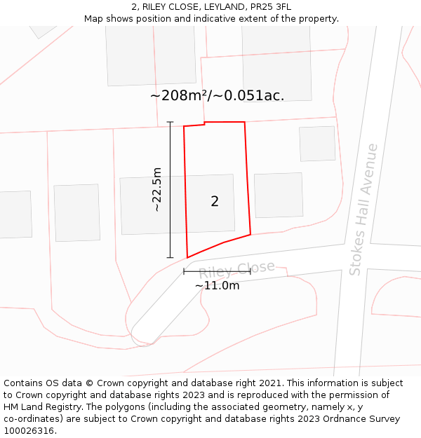 2, RILEY CLOSE, LEYLAND, PR25 3FL: Plot and title map