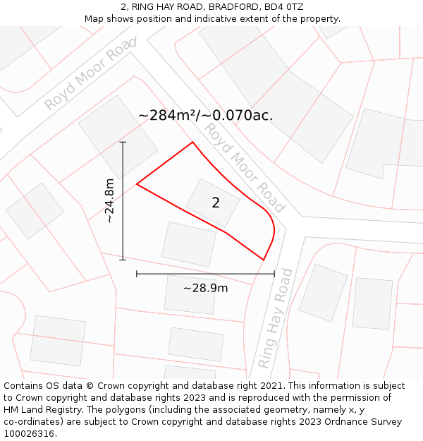 2, RING HAY ROAD, BRADFORD, BD4 0TZ: Plot and title map