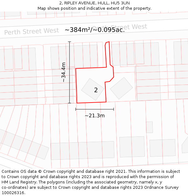 2, RIPLEY AVENUE, HULL, HU5 3UN: Plot and title map