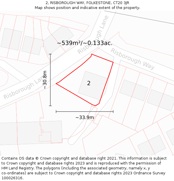 2, RISBOROUGH WAY, FOLKESTONE, CT20 3JR: Plot and title map