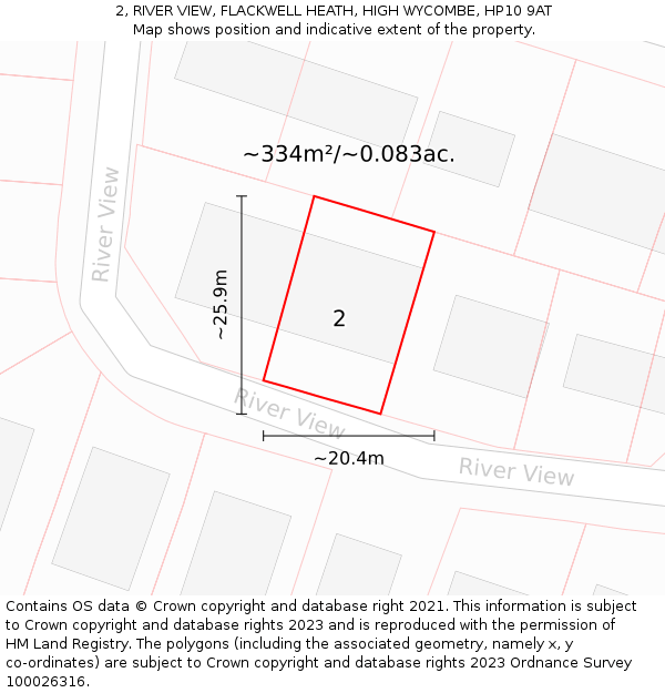 2, RIVER VIEW, FLACKWELL HEATH, HIGH WYCOMBE, HP10 9AT: Plot and title map