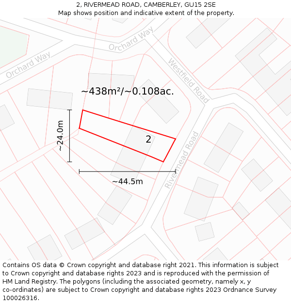 2, RIVERMEAD ROAD, CAMBERLEY, GU15 2SE: Plot and title map