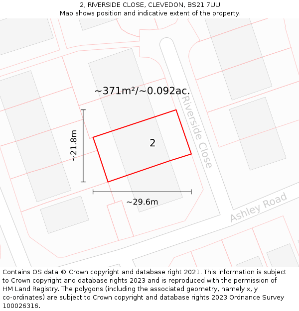 2, RIVERSIDE CLOSE, CLEVEDON, BS21 7UU: Plot and title map