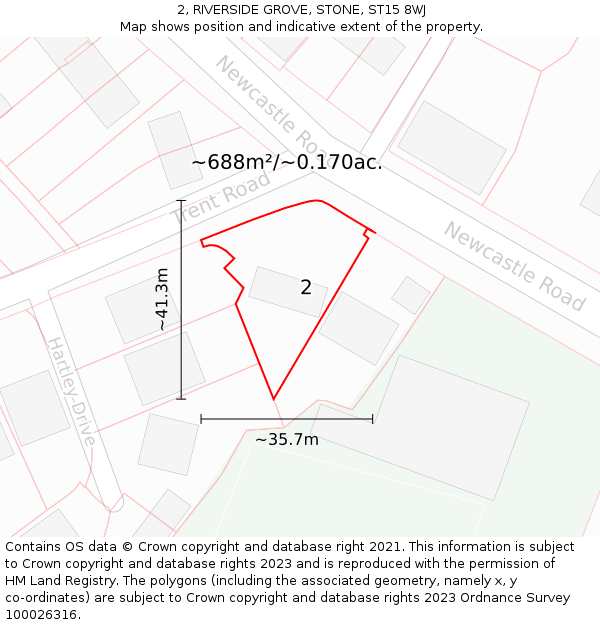 2, RIVERSIDE GROVE, STONE, ST15 8WJ: Plot and title map