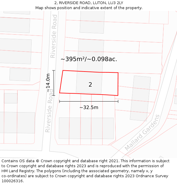 2, RIVERSIDE ROAD, LUTON, LU3 2LY: Plot and title map