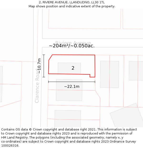 2, RIVIERE AVENUE, LLANDUDNO, LL30 1TL: Plot and title map