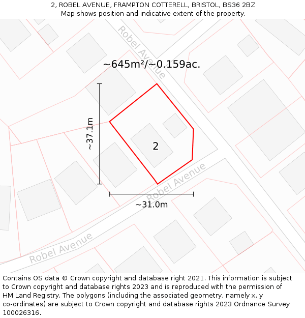 2, ROBEL AVENUE, FRAMPTON COTTERELL, BRISTOL, BS36 2BZ: Plot and title map