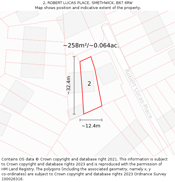 2, ROBERT LUCAS PLACE, SMETHWICK, B67 6RW: Plot and title map