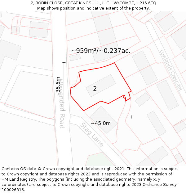 2, ROBIN CLOSE, GREAT KINGSHILL, HIGH WYCOMBE, HP15 6EQ: Plot and title map