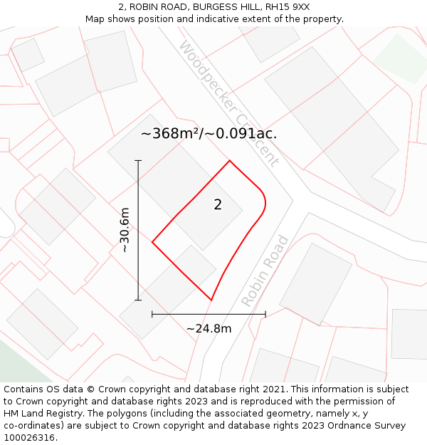 2, ROBIN ROAD, BURGESS HILL, RH15 9XX: Plot and title map