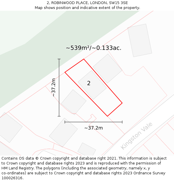 2, ROBINWOOD PLACE, LONDON, SW15 3SE: Plot and title map